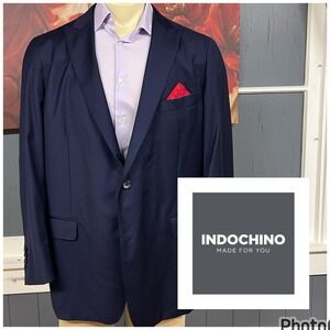 Indochino Suit Top Jacket Blazer Bespoke Mens 48R Tailored Fit Wool Navy